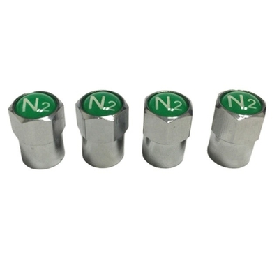 Replace/Repair Purpose Green N2 Nitrogen Logo Seal Chrome-Plated Tire Valve Stem Caps for Universal Car Fitment