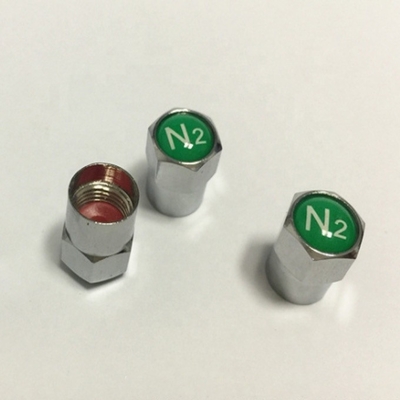 Replace/Repair Purpose Green N2 Nitrogen Logo Seal Chrome-Plated Tire Valve Stem Caps for Universal Car Fitment