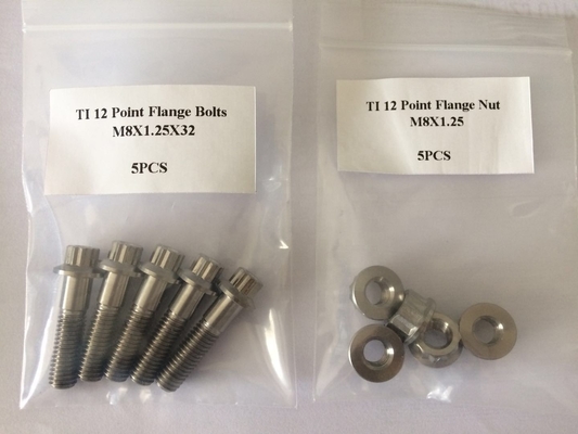 Natural Finish GR5 Grade Titanium Bolt M8 x1.25x 32MM 12 Point Flange Bolt for Chemical Plants