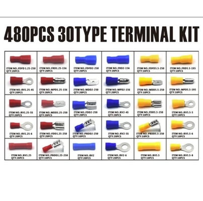 480pcs Insulated Terminals Electrical Crimp Connector Butt Spade Ring Fork Terminal Set Kit With Case for Year Universal