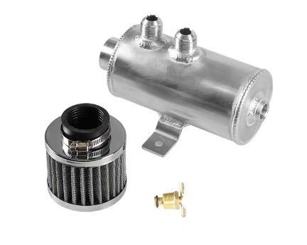 Universal 750ML Oil Catch Can Reservoir Tank Polished Aluminum W/ Breather Filter Baffled AN10 for Unmatched Performance