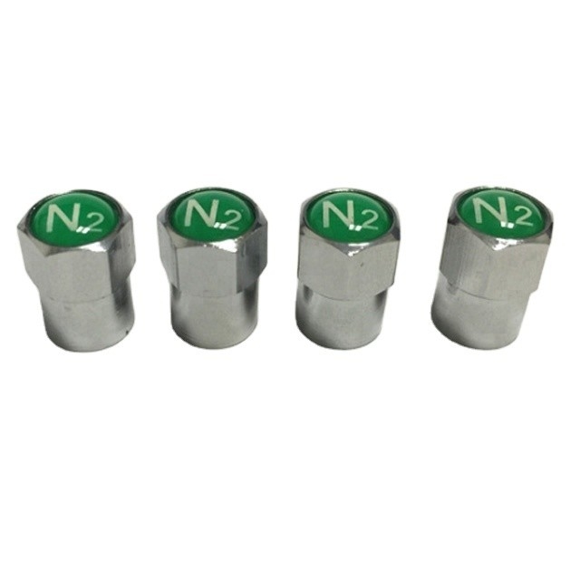 Replace/Repair Purpose Green N2 Nitrogen Logo Seal Chrome-Plated Tire Valve Stem Caps for Universal Car Fitment