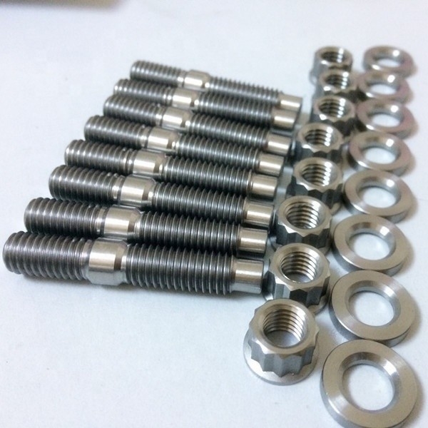 Universal Fitment Ti Natural Material M8 x 1.25 Titanium Exhaust Manifold Stud Kit with Nuts and Washers